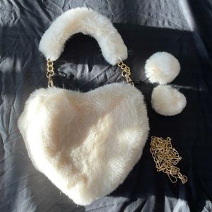 Brand new heart shaped faux fur purse